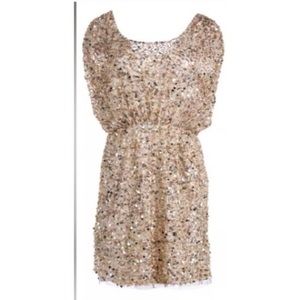 Aidan Mattox gold sequin blouson mini dress size 6